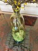 20” green bubble glass vase with faux flowers