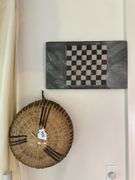 Handwoven Basket & Folk Art Checkerboard Game Board