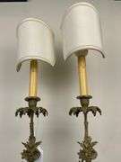 Pair of 24” Pair of Bronze and Marble Table Lamps