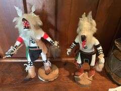 Pair of 11” signed White Wolfman Kachina Dolls