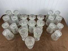 Vintage Pressed Glass Tumbler Lot – 23 Matching Diamond Pattern Glasses