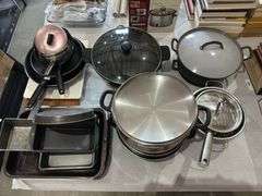 Electric wok, cast iron, skillets, pots, pans, baking dishes, miscellaneous