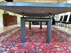 Le Corbusier LC6 Dining Table with Custom Black Granite top, 8 Montis Leather Dining Chairs