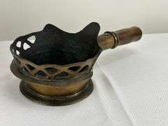 Enamel Brass Pot & Handled Pierced Bronze Brazier