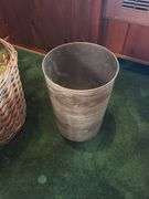 Artificial tree in woven basket 57” tall, trash can