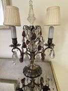Pair of girandole lamps 17” h  crystals, brass. Very heavy!