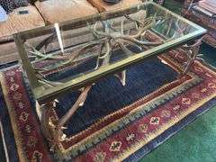 Vintage glass top antler coffee table 4’ long x 2’ wide x 19.5” tall