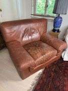 Pair of Vintage Roche Bobois Overstuffed Leather Club Chairs 43“ x 33“ x 36“￼