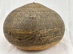 Peruvian Hand-Etched Gourd Vessel with Lid