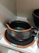 DANSK stoneware dishes, wood bowl with lemons, pottery vase, gourd vase