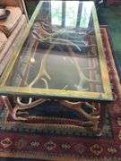 Vintage glass top antler coffee table 4’ long x 2’ wide x 19.5” tall