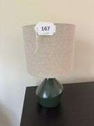 2 lamps green one is 17” high. Brown one is 21” h