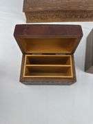 4 Carved wood boxes, laminated box