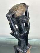 Carved African Seated Female Figure with Vessel