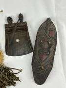 African Carved Tribal Mask with Braided Fiber and Cowrie Accents and Group of Tribal-Inspired Decorative Items