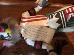 Mudhead Kachina Clown Doll 9.5” tall,  Kisa Prarrie Falcon 12” tall