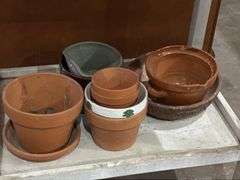 Garden potting cart with misc pots