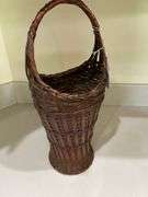Wicker basket, wood turned canister, pottery vase with chain overlay