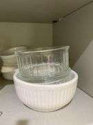 Glass pie pans, serving bowls and ramekins