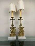 Pair of 24” Pair of Bronze and Marble Table Lamps
