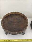 Chinese Woven Lidded Basket with Bamboo Frame Stand