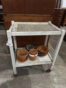 Garden potting cart with misc pots