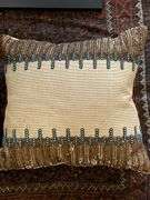 29” x 44” woven rug, matted and framed 20” x 17” picture “coyote 76” throw pillow, woven basket