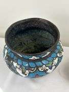 Enamel Brass Pot & Handled Pierced Bronze Brazier