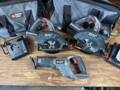 Porter Cable saws two chargers and one battery
