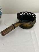 Enamel Brass Pot & Handled Pierced Bronze Brazier