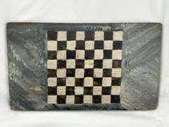 Handwoven Basket & Folk Art Checkerboard Game Board