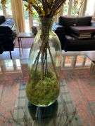 20” green bubble glass vase with faux flowers