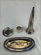 Silver trays, cup, fluted cone