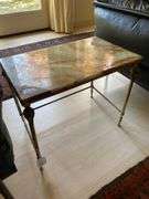 Antique brass and onyx side table 21”w x 13”d x 18”h