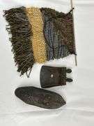 African Carved Tribal Mask with Braided Fiber and Cowrie Accents and Group of Tribal-Inspired Decorative Items
