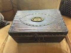 Antique Leather box with brass accents 9.5” x 15”