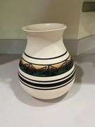 Terra cotta 8” round baker, 9.5”pottery vase signed