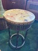 Marble top plant stand with iron base