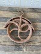 Antique Steamer Trunk & 7” Cast Iron Pulley