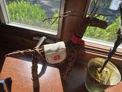 Grapevine horse figure, metal bull figure, 2 lighted trees, Oklahoma University music box