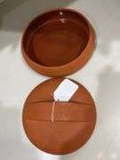 Terra cotta 8” round baker, 9.5”pottery vase signed