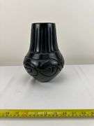 Santa Clara Carved Blackware Pottery Vase by Stella Chavarria