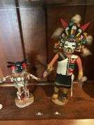 Signed 15” tall Hopi Kachina Doll, signed 9” Ogee Kachina doll