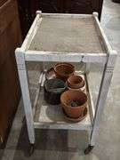 Garden potting cart with misc pots