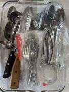 Glass baking dish, utensils, hand blender
