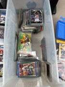 Large collection of misc basketball, baseball, football and nascar cards i. Storage totes