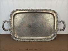 Oneida silver plated tea service set on 24.5” by 13.5” double handled tray