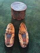 Pair of Native American moccasins, Cochiti Pueblo Vintage Painted Ceremonial Drum