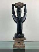 Carved African Seated Female Figure with Vessel