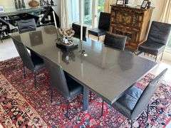 Le Corbusier LC6 Dining Table with Custom Black Granite top, 8 Montis Leather Dining Chairs